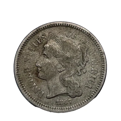 1867 Nickel Three Cent Piece XF EF- Extremely Fine 3c U.S Coin - Image 1 of 4