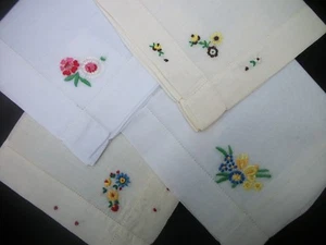 Vintage Emb Hankie Lot 4 Flower Embroidery Handkerchief Floral Hanky Lot D - Picture 1 of 7
