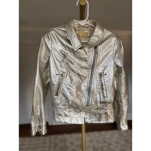Metallic Moto Rockercor Y2K Italian Designer I Pinco Pallino Lamb Leather Jacket - Picture 1 of 9