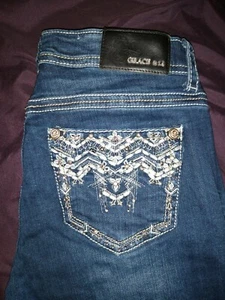Pantalones de mezclilla para mujer GRACE IN LA Western talla 28X31, COSIDOS, EMBELLECIDOS - Imagen 1 de 6