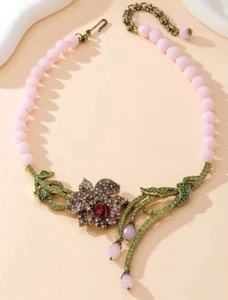 Heidi Daus GRACEFUL ORCHID Crystal FLOWER Statement NECKLACE SIGNED ELEGANT - Picture 1 of 8