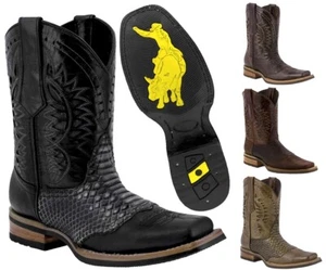 Botas de Vaquero de Rodeo con Estampado de Pitón para Hombre Cuero Genuino Puntera Cuadrada Occidental Botas - Imagen 1 de 7