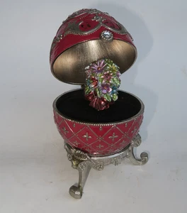 Faberge Ei Schmuck Emaille Rosa Eitelkeit Musik Schmuck Rosen Ring Box Meditation  - Bild 1 von 11