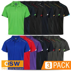 3 x Men Currumbin Polyester Mini Waffle Dri-wear Antibacterial Office Work Polos - Picture 1 of 36