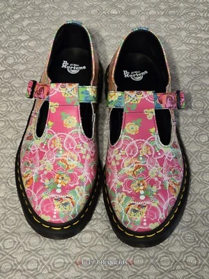 Doc Marten Daze Polley T Bar Mary Jane Pink Green Floral Shoes Women's Sz 10 US - Image 1 of 4