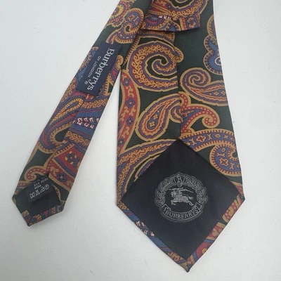 博柏利伦敦领带 100% 真丝意大利制造佩斯利复古二手 — 第 1/4 张图片