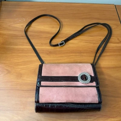 Brighton Suede Leather Central Park Organizer Crossbody Purse Wallet Pink Brown - Image 1 of 4