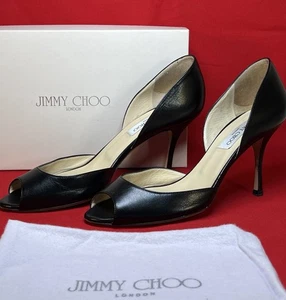 Jimmy Choo  Black Kid Leather Peep Toe Heels Size 40 - Picture 1 of 16