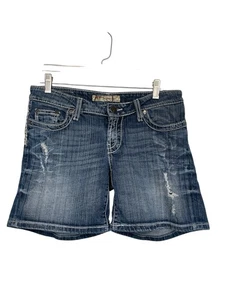 BKE Stella Distressed Denim Jean Shorts White Stitching Pockets Blue - Picture 1 of 10