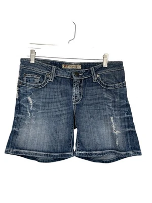 Pantalones Cortos de Jean BKE Stella Denim Distressed Blanco Costura Bolsillos Azul Foto 1 de 4