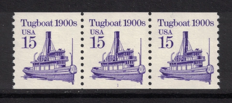 Scott 2260- MNH- Coil Plate Strip of 3, #1- 15c Tugboat 1900s- PNC3 mint - Image 1 of 1