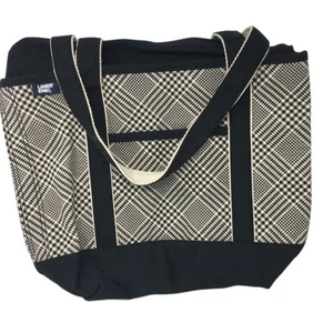Lands' End Medium Canvas Zip Top Tote Natural Glen Check Bag Long Handles Bag - Picture 1 of 11