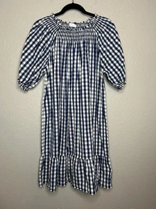 Abito Veranda LAGO Smocked Navy E Bianco Gingham Taglia Large - Foto 1 di 12