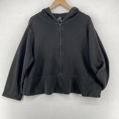 EILEEN FISHER Top XL Algodón Acanalado Jersey Sudadera con Capucha Cremallera Completa Manga Larga Lavado Negro Foto 1 de 4