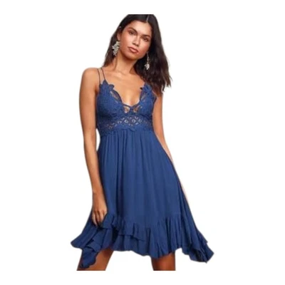 Mini Vestido Free People Adella Crochet Encaje Bralette Ajuste Fluido Acampanado Azul Grande Foto 1 de 4
