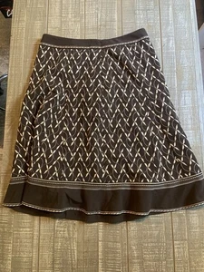 Ann Taylor Embroidered Midi Skirt Size 6 Flared Side Zip Lined Brown - Picture 1 of 5