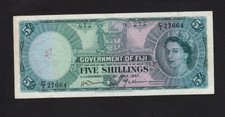Fiji 5 Shillings (1957) P51a about VF