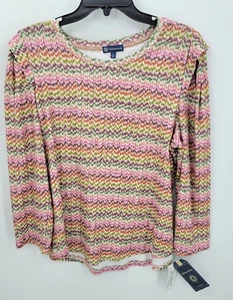 Democracy Top Womens Large Colorful Chevron Stripe Long Sleeve Boho Peasant - Picture 1 of 9