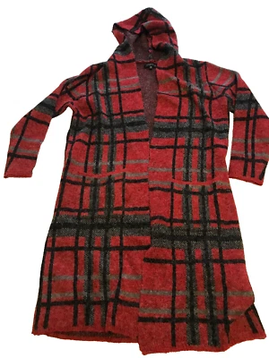 Joseph A. Qu'est-ce Que C'est Silk? Cárdigan con capucha frente abierto talla M rojo a cuadros Foto 1 de 4