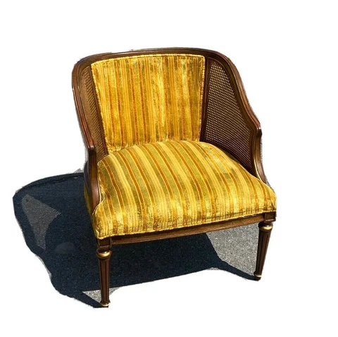 VTG  1960'S  MID CENTURY GOLD UPHOLSTERED ARM CHAIR  CANED  HOLLYWOOD REGENCY Cover
