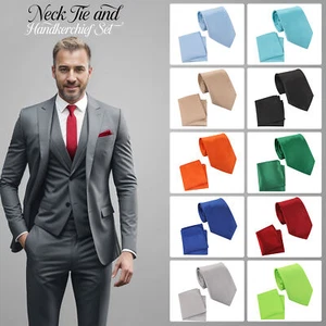 Premium Neck Tie and Handkerchief Pocket Square Mens Wedding Accessories - Picture 1 of 110