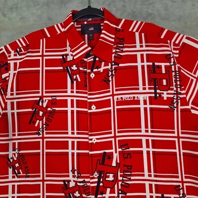 U.S. Polo Assn. Camisa manga corta con botones para hombre XL vintage Y2K estampado por todas partes Foto 1 de 4