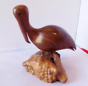 Vintage 1983 Bruce Stamp Carved Wood Pelican BIid Walnut Sculpture - Picture 1 of 7
