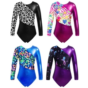 Kids Girls Long Sleeve Ballet Print Splice Gymnastics Jumpsuit - Picture 1 of 56