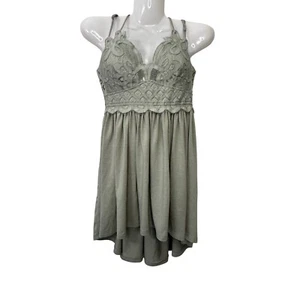 Zenana Lace Cami Dress Adjustable Straps High Low Hem Sage Green M - Picture 1 of 13
