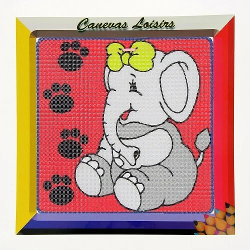Kit canevas éléphante gros points toile coton + aiguille + fils broderie enfants - Photo 1/1