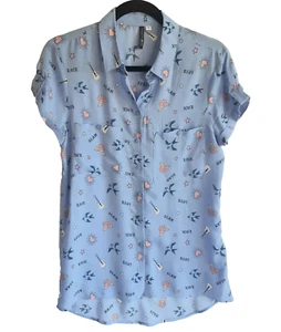 Oodji High Low Button Bluse Romantic Print Viskose EU 36 Freizeit Urlaub - Bild 1 von 18