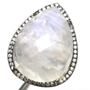 Gemma Bianco Arcobaleno Luna & Zircone Gioielli Anello 925 Argento Misura 8.25 - Foto 1 di 4
