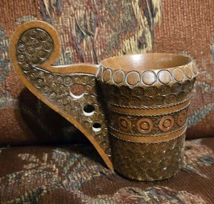 Vtg Hand Carved Wooden Scandinavian Folk Art Traditional Wedding Cup Nordic - Picture 1 of 5