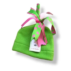 Cappello bambina Lexy Lu taglia 6-12 mesi rosa verde pile grosgrain nastro nappa NUOVO - Foto 1 di 4