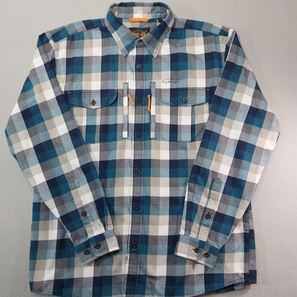 Orvis Trout Bum  Button Up Fishing Shirt  Large Long Sleeve  Zipper Pocket Blue - Image 1 of 4
