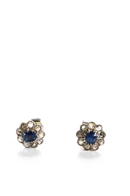 Designer Womens Antique 14K Yellow Gold Diamond Sapphire Stud Earrings 3.4g - Image 1 of 3