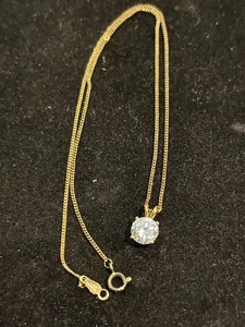 TIFFANY & CO STERLING SILVER VERMEIL CHAIN W/ LARGE SIMULATED DIAMOND PENDANT 16 - Picture 1 of 5