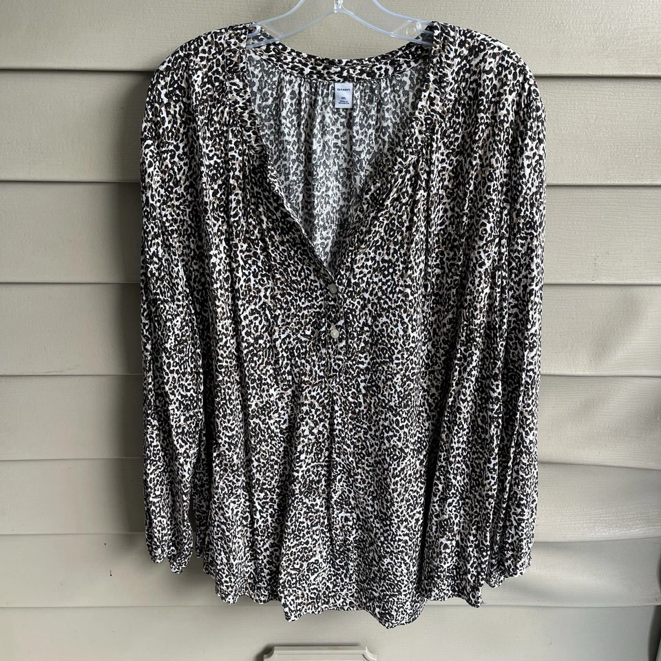 Top Popover Old Navy Para Mujer Estampado Animal Talla XXL Manga Larga Mob Wife Oficina Foto 1 de 4