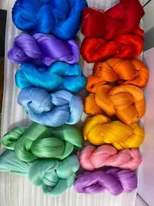 Hand-dyed 100%mulberry raw silk DIY material for  bobbles pompon plush doll hair - Picture 1 of 23