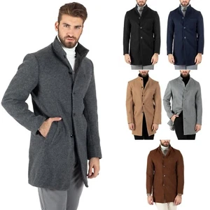 Cappotto Monopetto Uomo Collo Coreano Giaccone Lungo Baronetto Vari Colori - Imagen 1 de 36