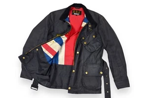 Men's Barbour Union Jack Jacket International Wax Motorcycle Belt England Size S - Picture 1 of 19