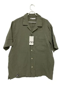 Zara DNWR Mens Shirt L Large Olive Green Button Up Short Sleeve NWOT - Picture 1 of 9
