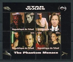 Star Wars Stamps Chad 2015 MNH Phantom Menace Darth Maul Obi-Wan Kenobi 4v M/S - Foto 1 di 1