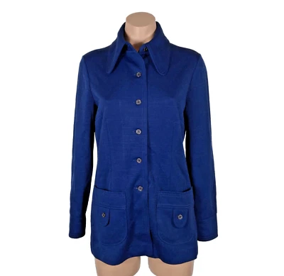 VTG 80s Jantzen Blue Blazer Button Peplum Peak Collar Blouse SZ 12 Jacket - Image 1 of 4