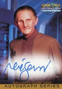 CARTOLINA AUTOGRAFA STAR TREK DS9 RICORDI - RENE AUBERJONOIS AS ODO A5 - MT/NM - Foto 1 di 1