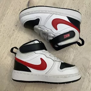 Nike Little Kids Court Borough Mid 2 White Uni Red Black Size 6C CD7784-110 - Picture 1 of 7