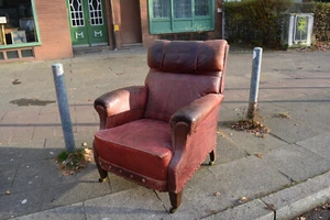 Großvater Sessel bordeaux rot LEDER ca 1920 original Zustand - Bild 1 von 6