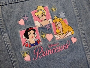 Girls Embordered 'Disney's Princesses' Blue Denim Jean Jacket L 10 12 Excellent! - Picture 1 of 17