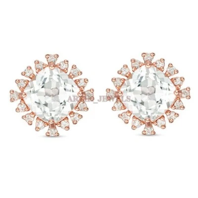 天然白色黄玉宝石镀玫瑰金 925 纯银袖扣 #2639 — 第 1/3 张图片