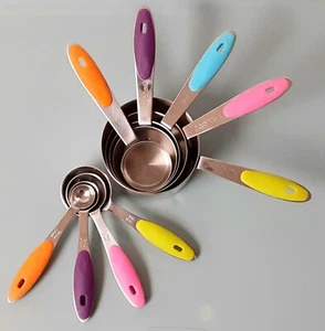 9-Piece Stainless Steel Measuring Cups & Spoons w/ Vivid Color Silicone Handles - Picture 1 of 4
